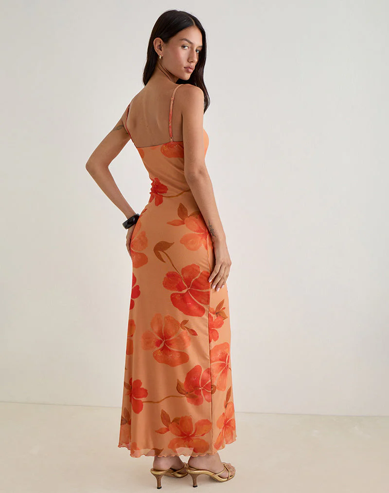 Dalesio Maxikleid in Aquarell Hibiskus Orange - Image 4