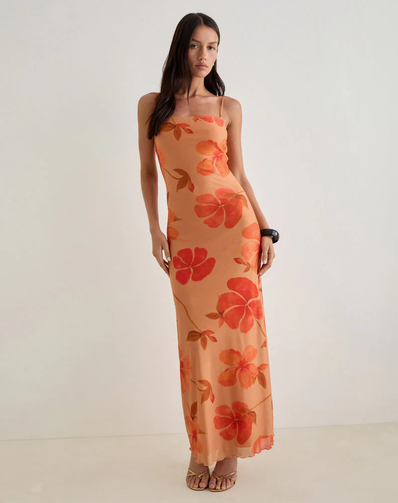 Dalesio Maxikleid in Aquarell Hibiskus Orange - Image 5