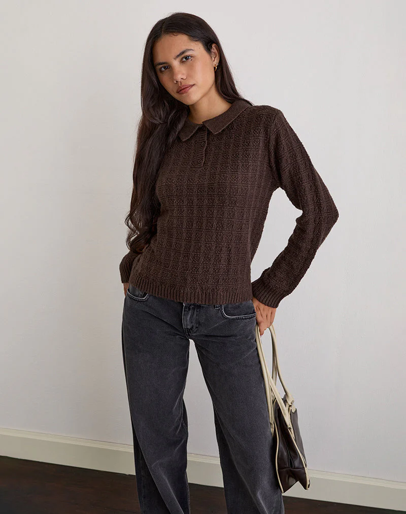 Dalina Strickpullover in Karo Braun - Image 2