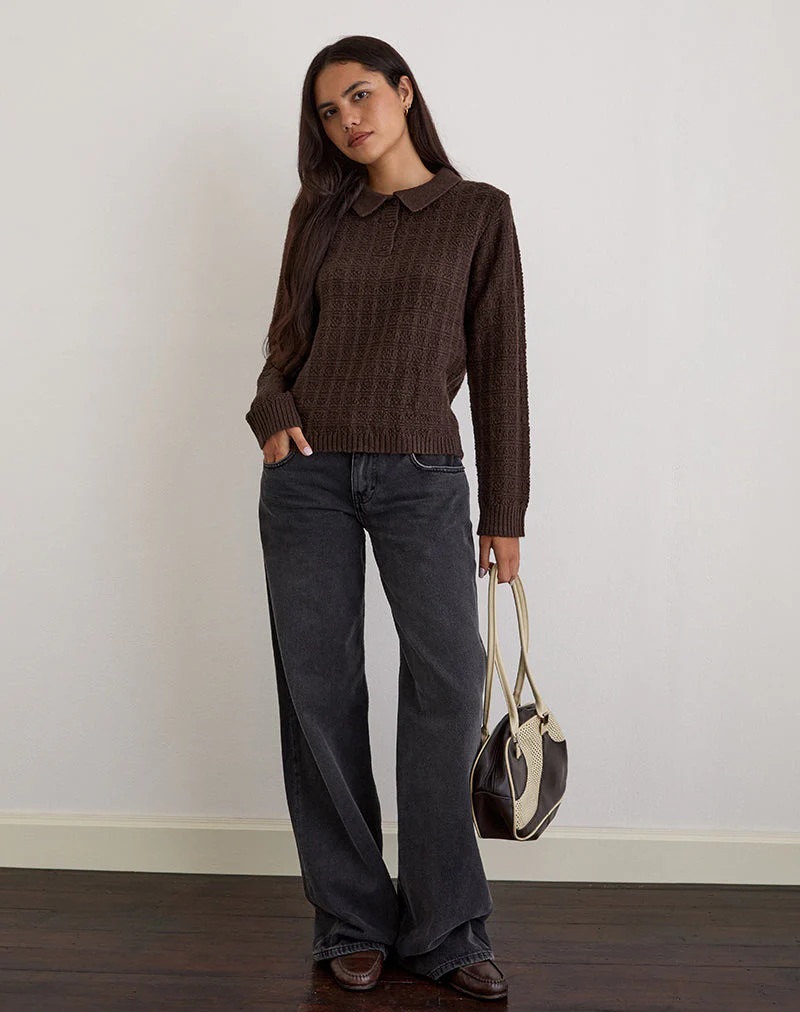Dalina Strickpullover in Karo Braun - Image 5