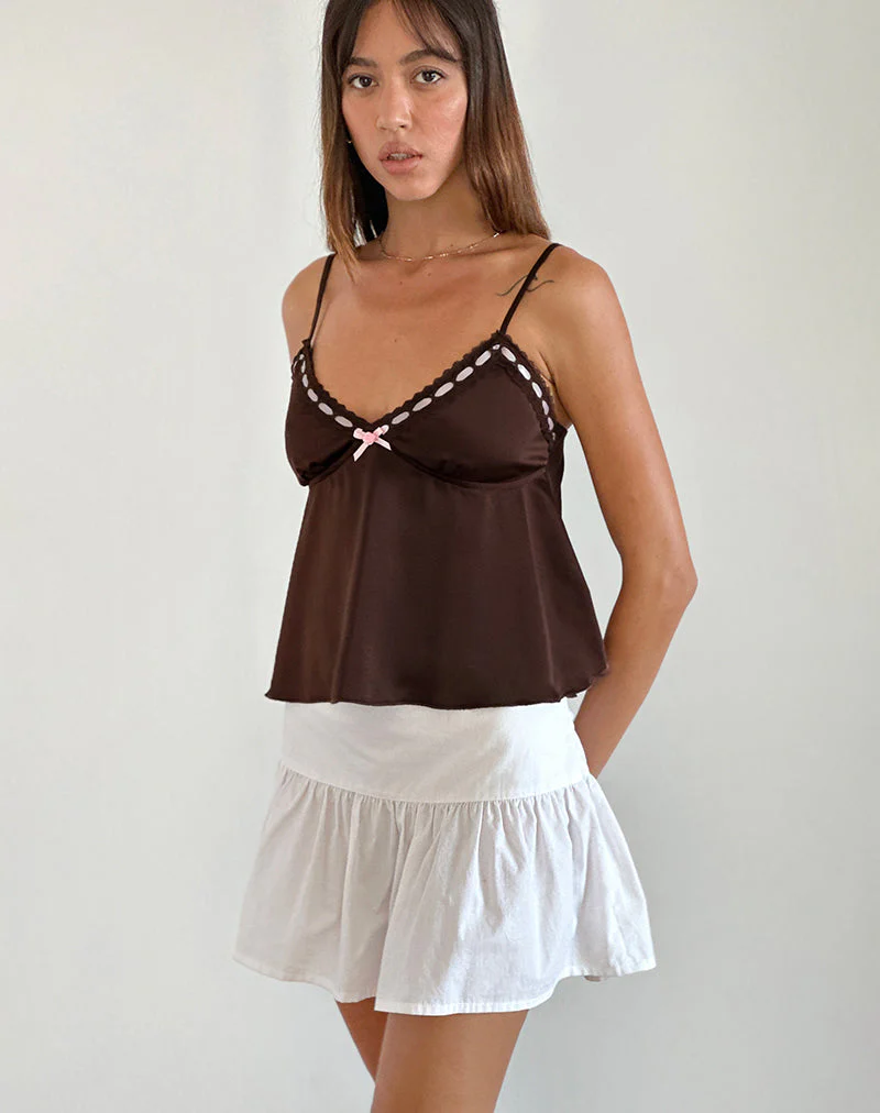 Dalinda Cami Top in Braun mit rosa Rosette
