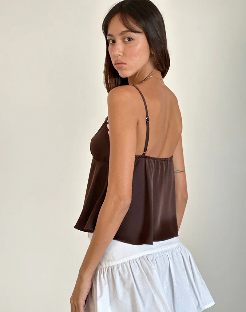 Dalinda Cami Top in Braun mit rosa Rosette - Image 3