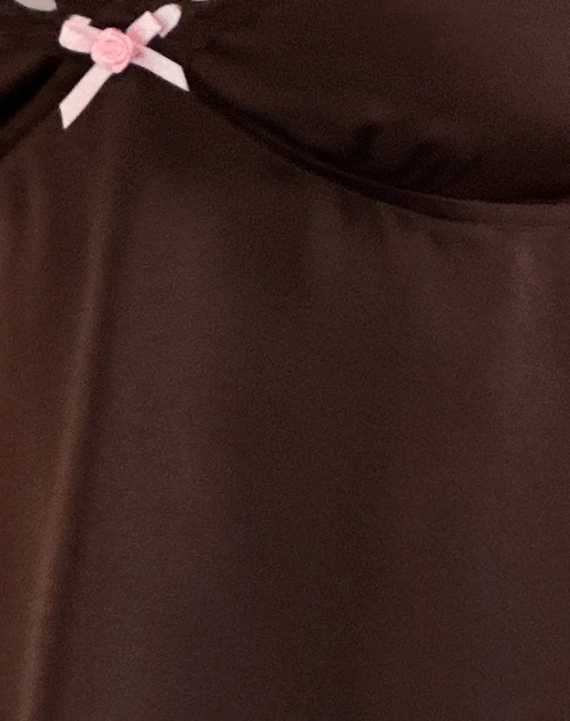 Dalinda Cami Top in Braun mit rosa Rosette - Image 6