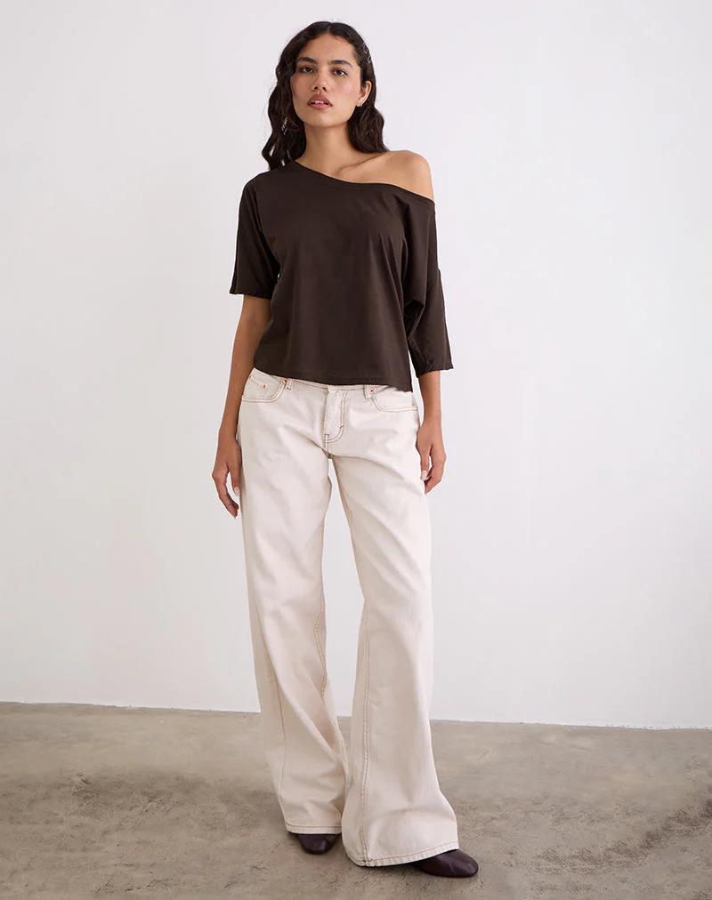 Daman Schulternahes Basic-Top in Schokoladenbraun