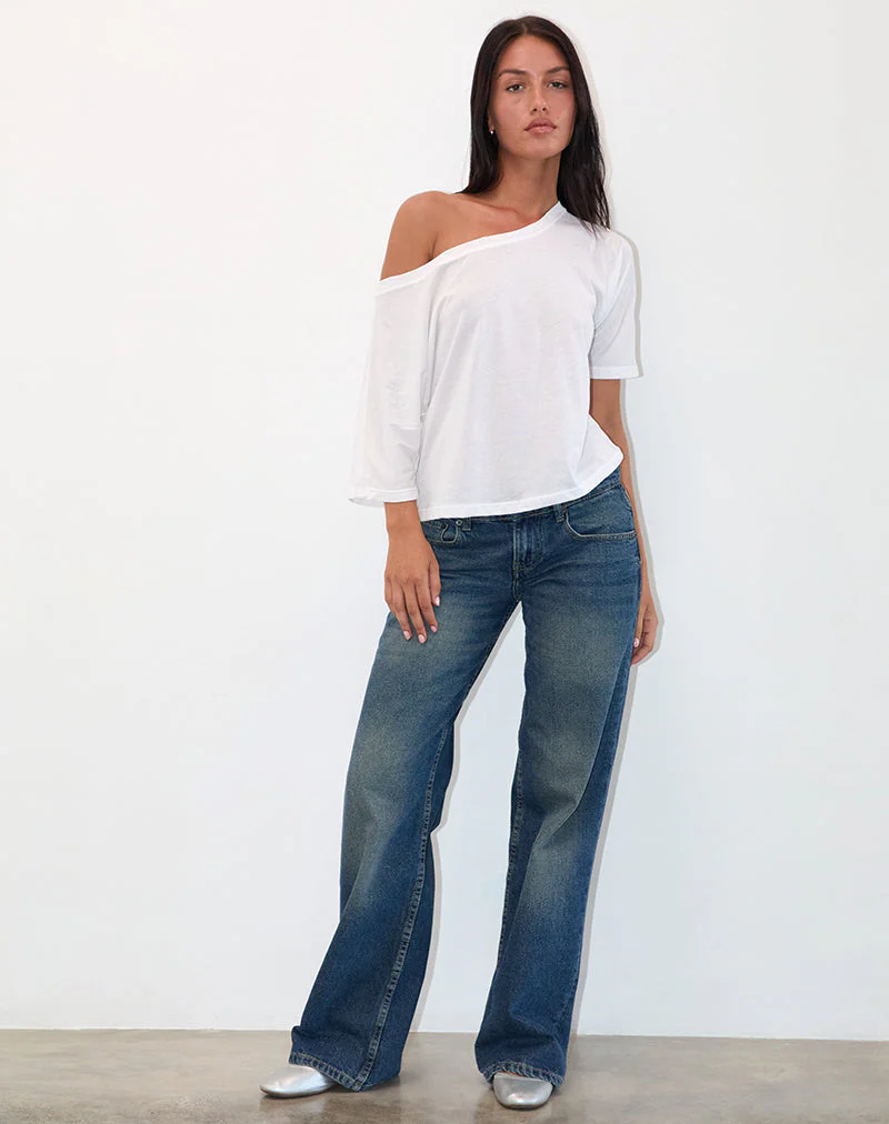 Daman Schulternahes Basic-Jersey-Top in Weiß - Image 3