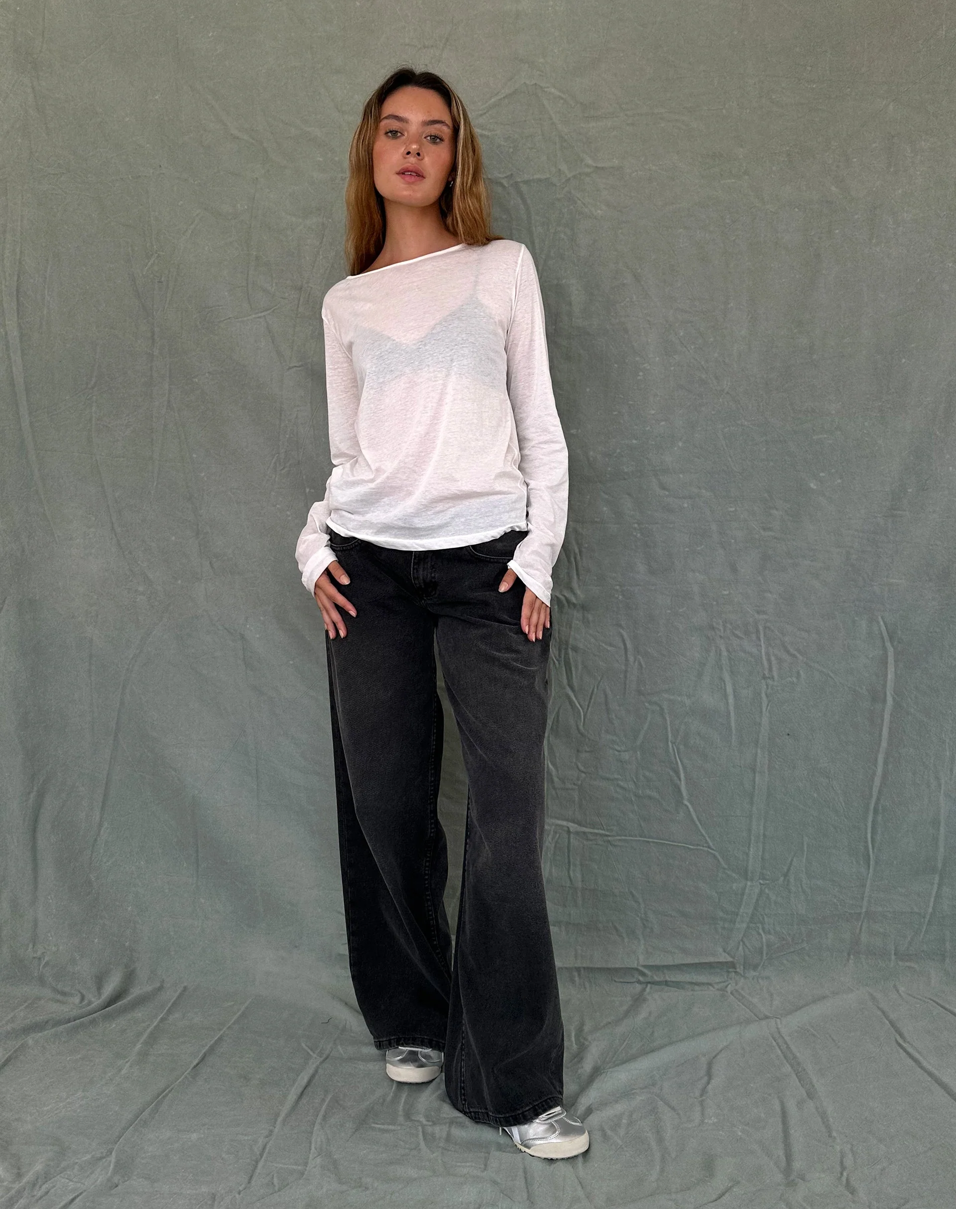 Damon Baggy Long Sleeve Top aus weißem Tissue-Jersey - Image 4