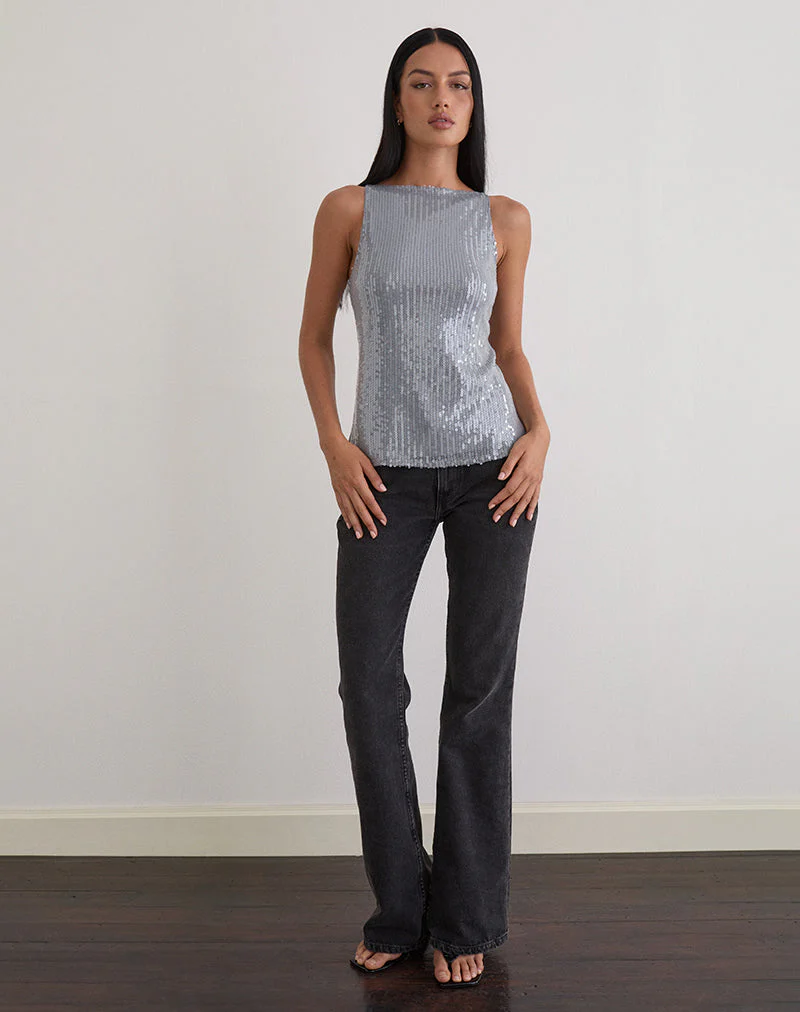 Damske Vest Top aus durchsichtigem, getöntem Paillettengrau - Image 2