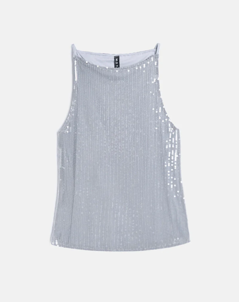 Damske Vest Top aus durchsichtigem, getöntem Paillettengrau - Image 6