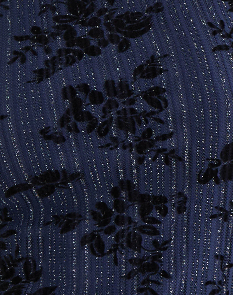 Damske Vest Top in Flocked Shimmer Plisse Navy - Image 6
