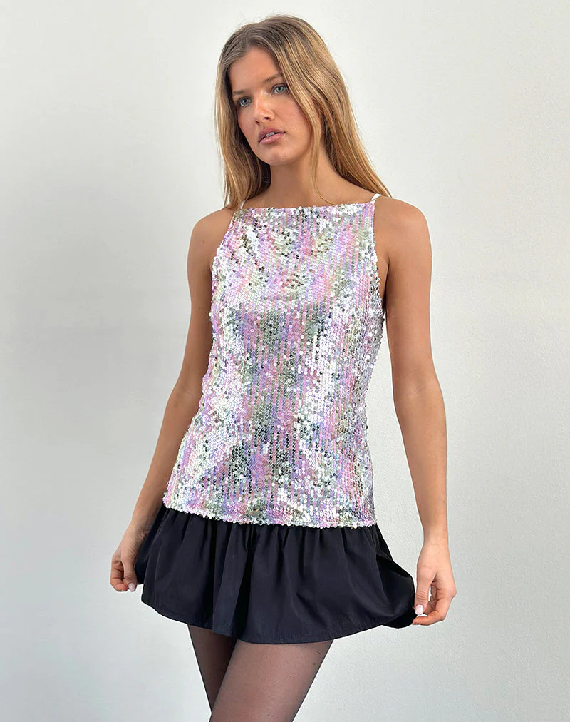 Damske Vest Top in Klar Pailletten schillernd