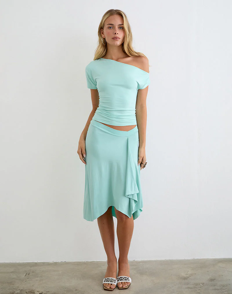 Danama One Shoulder Top in Rayon Jersey Aqua - Image 3