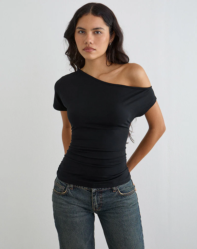 Danama Ein-Schulter-Top aus Jersey, schwarz - Image 5