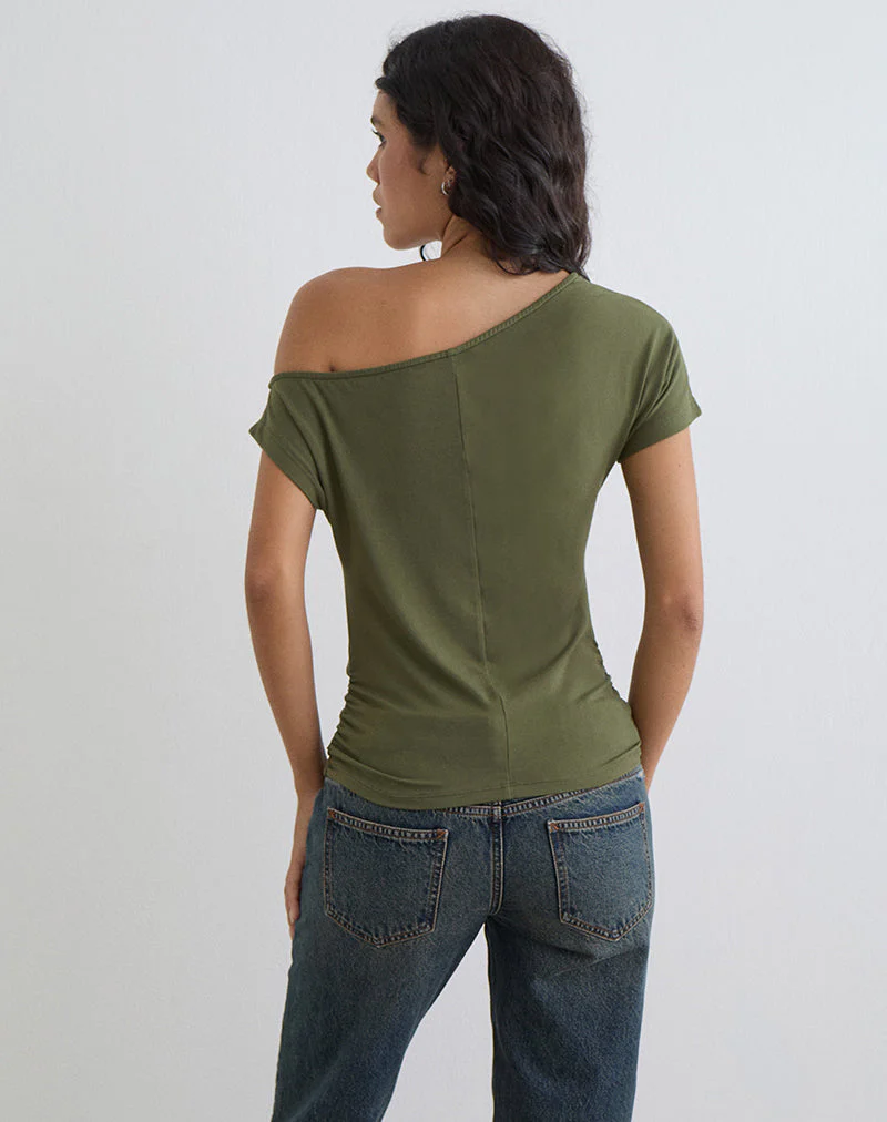 Danama One-Shoulder-Top aus Rayon-Jersey in Traubenblau mit „28”-Grafik - Image 4