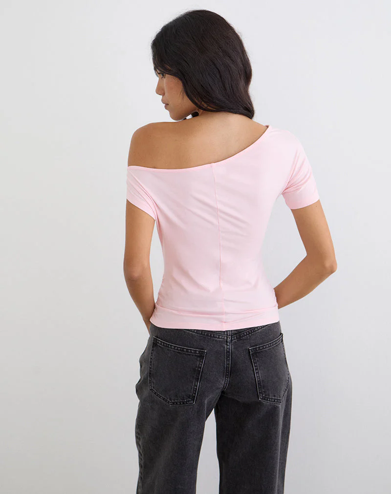 Danama One-Shoulder-Top aus Rayon-Jersey in Hellrosa mit „28”-Grafik - Image 5