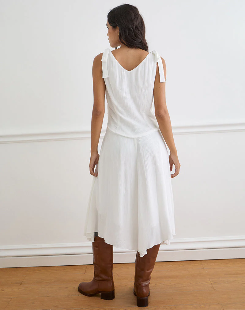 Danira Midi Dress With Lace Waist in Rayon White - Image 4