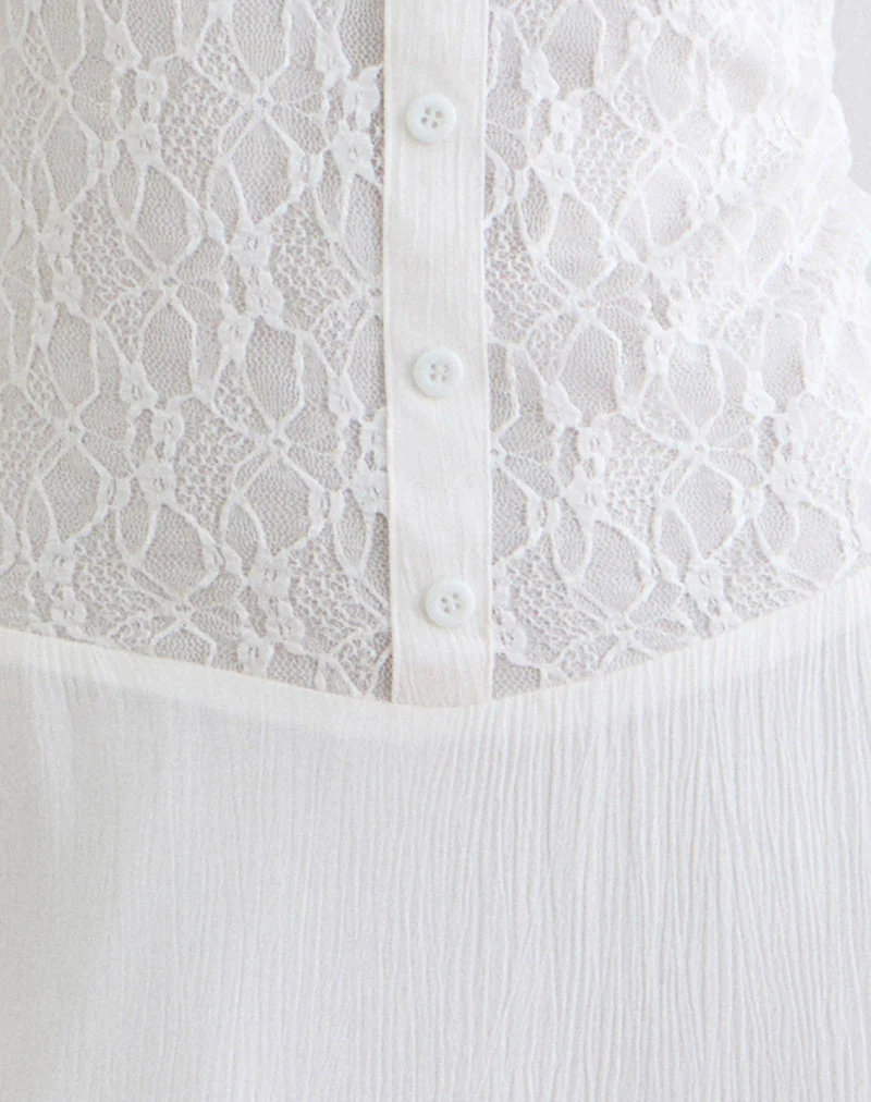 Danira Midi Dress With Lace Waist in Rayon White - Image 5