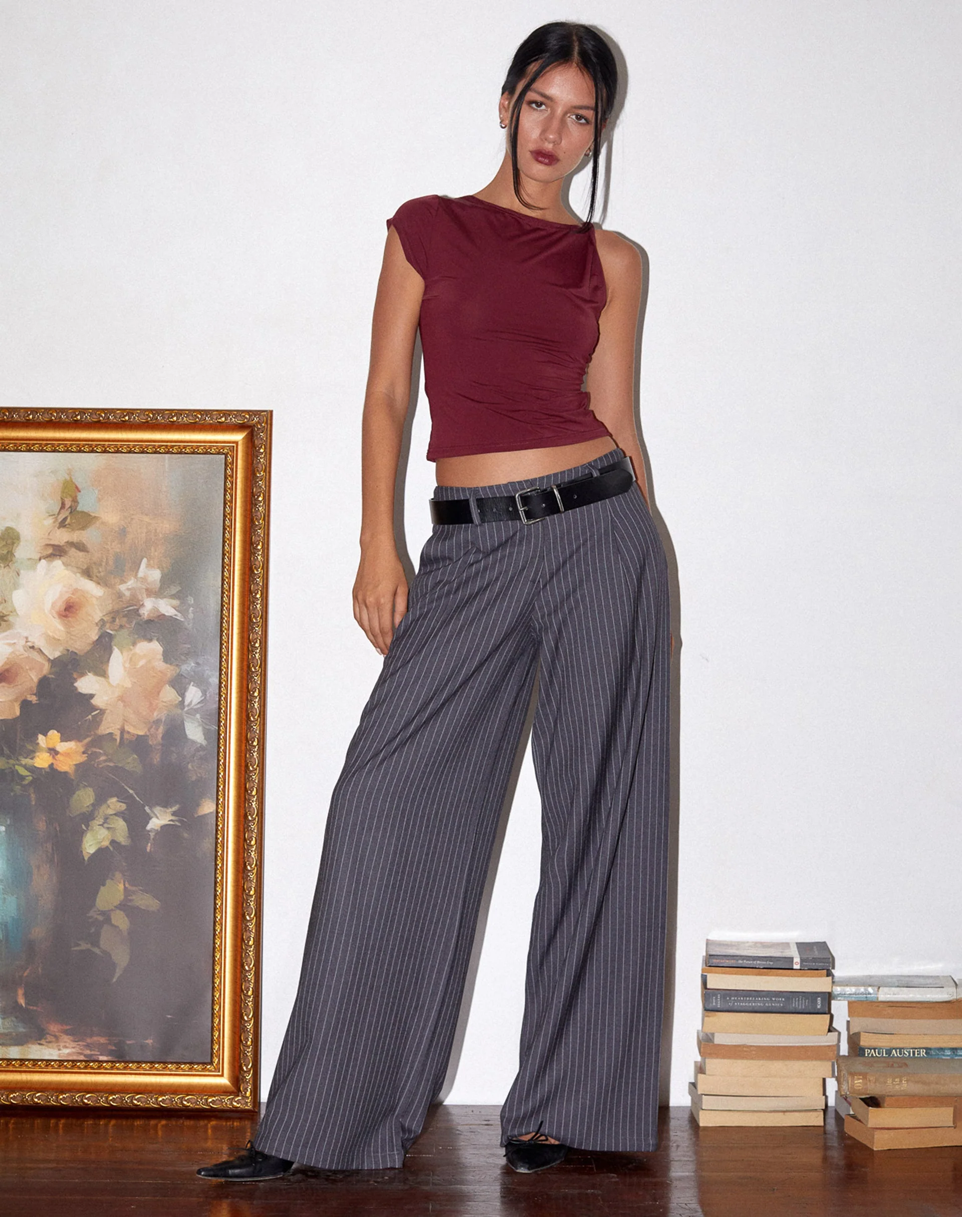 Dannas Twist Shoulder Top in Burgundy - Image 5