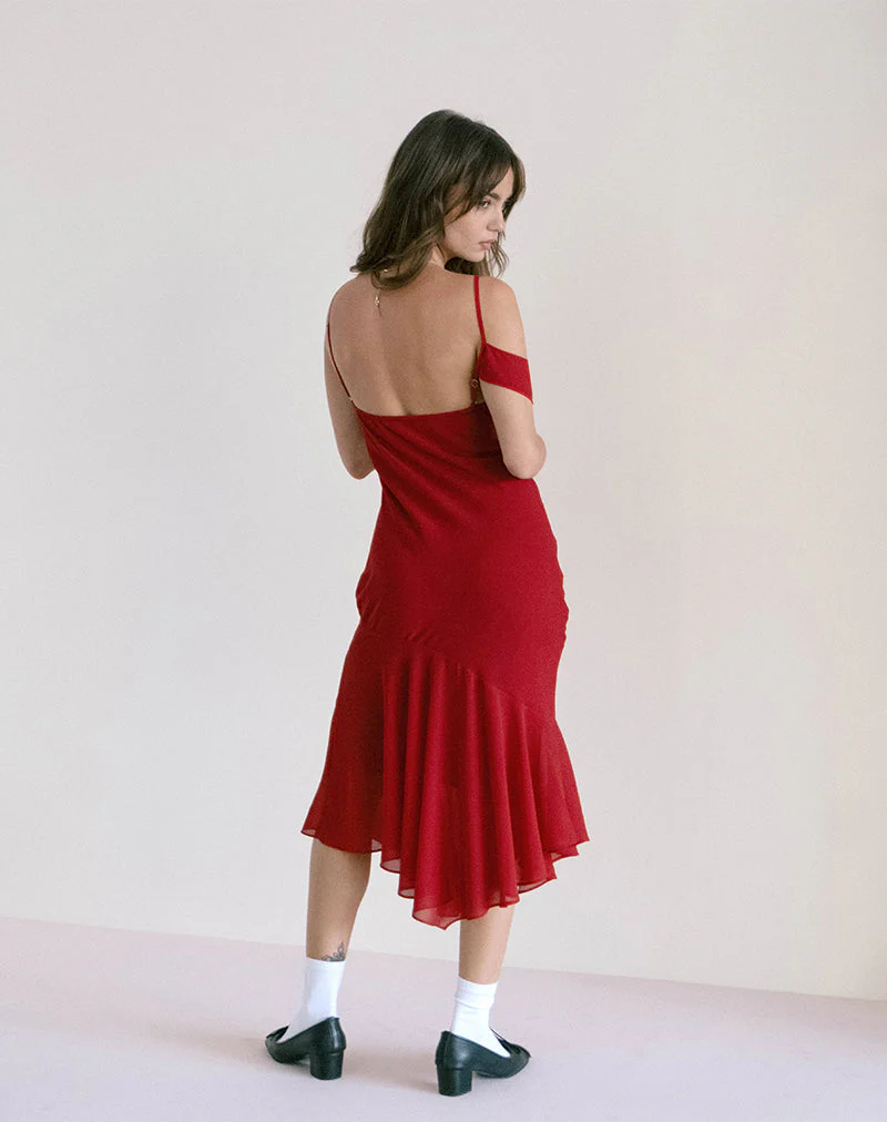 Dansya Midi Chiffon Kleid in Rot - Image 2