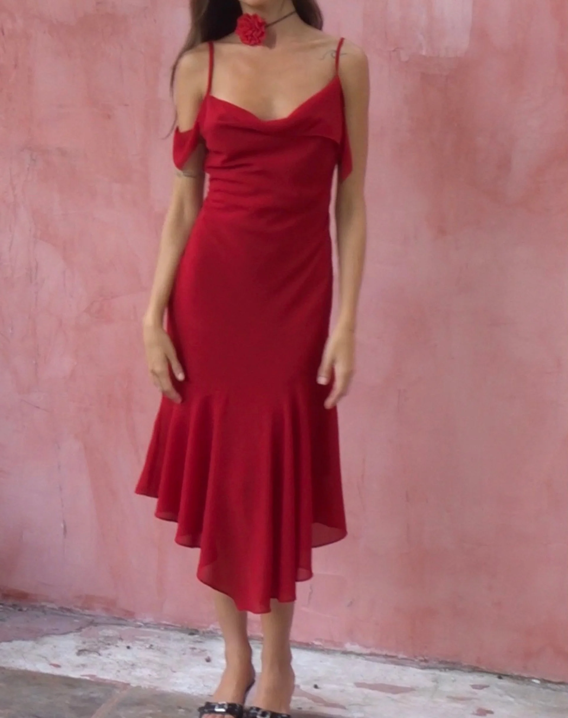 Dansya Midi Chiffon Kleid in Rot - Image 5