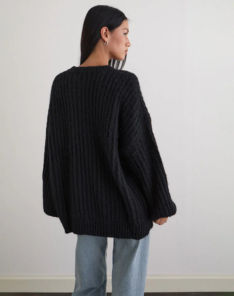 Daren Gestrickter Pullover in Übergröße in Schwarz - Image 3