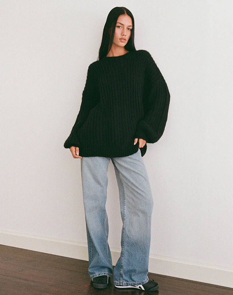 Daren Gestrickter Pullover in Übergröße in Schwarz - Image 4