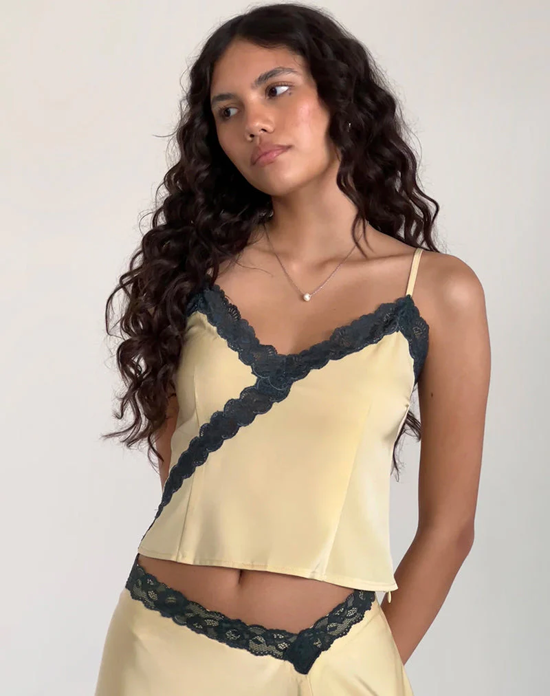 Darena Cami Top in Buttermilch mit grauer Spitze