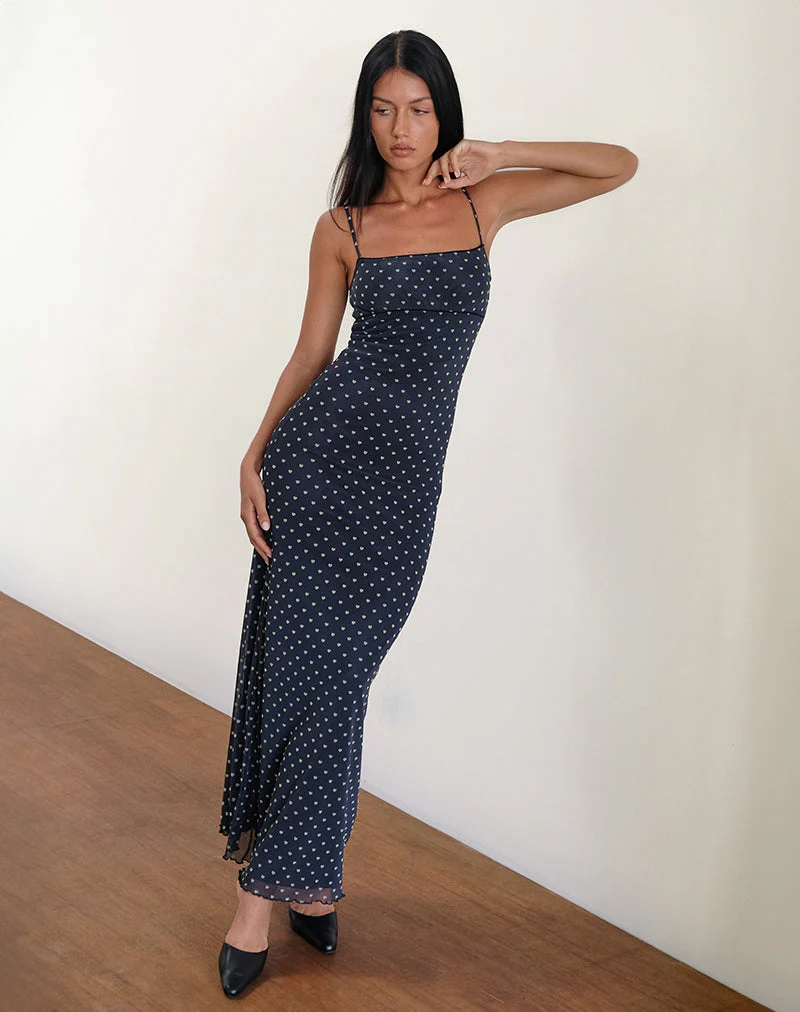Darsih Maxikleid in Herzflock Navy und Gelb