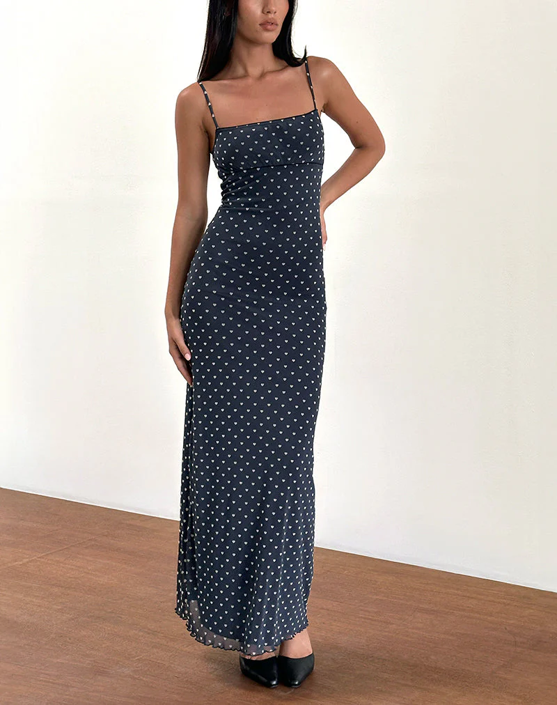 Darsih Maxikleid in Herzflock Navy und Gelb - Image 5