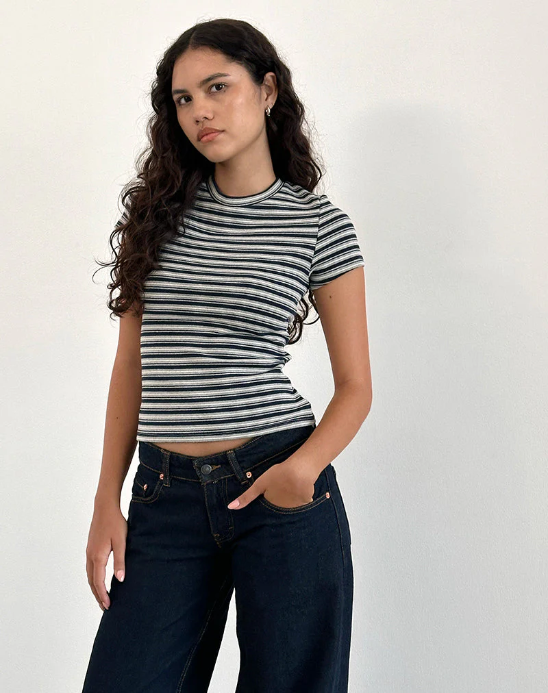 Dartis Top in Marineblau und Grau aus gestreiftem Jersey