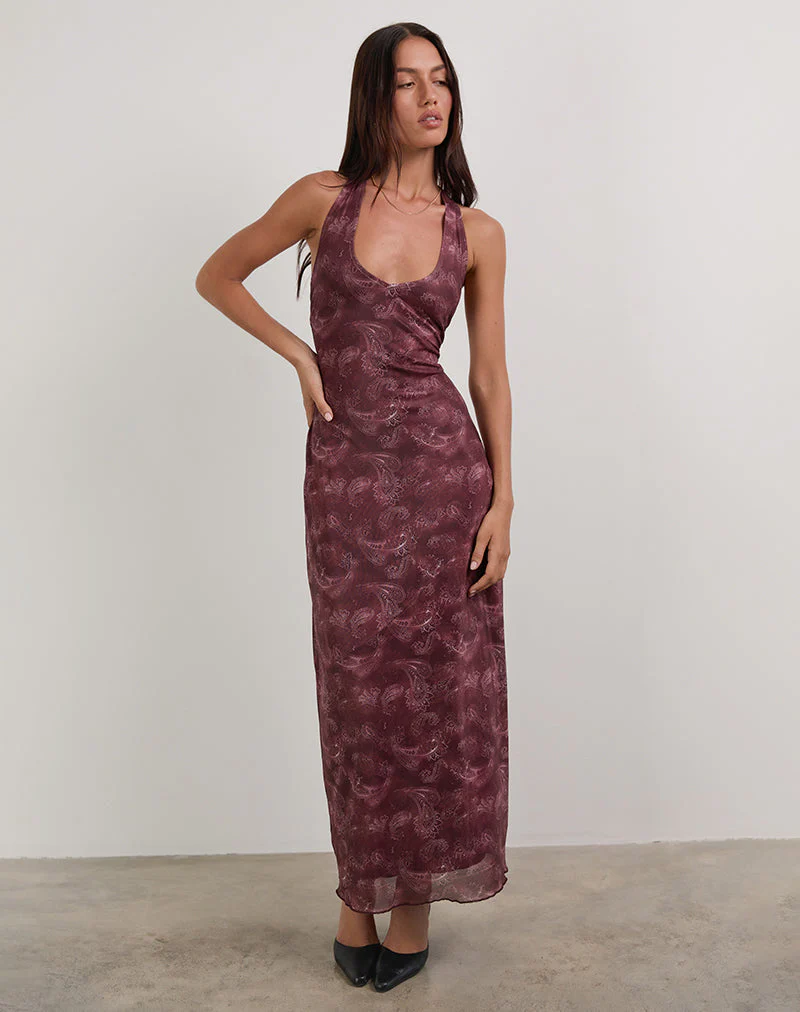 Datari Maxikleid aus Mesh Tonal Paisley Pflaume - Image 4