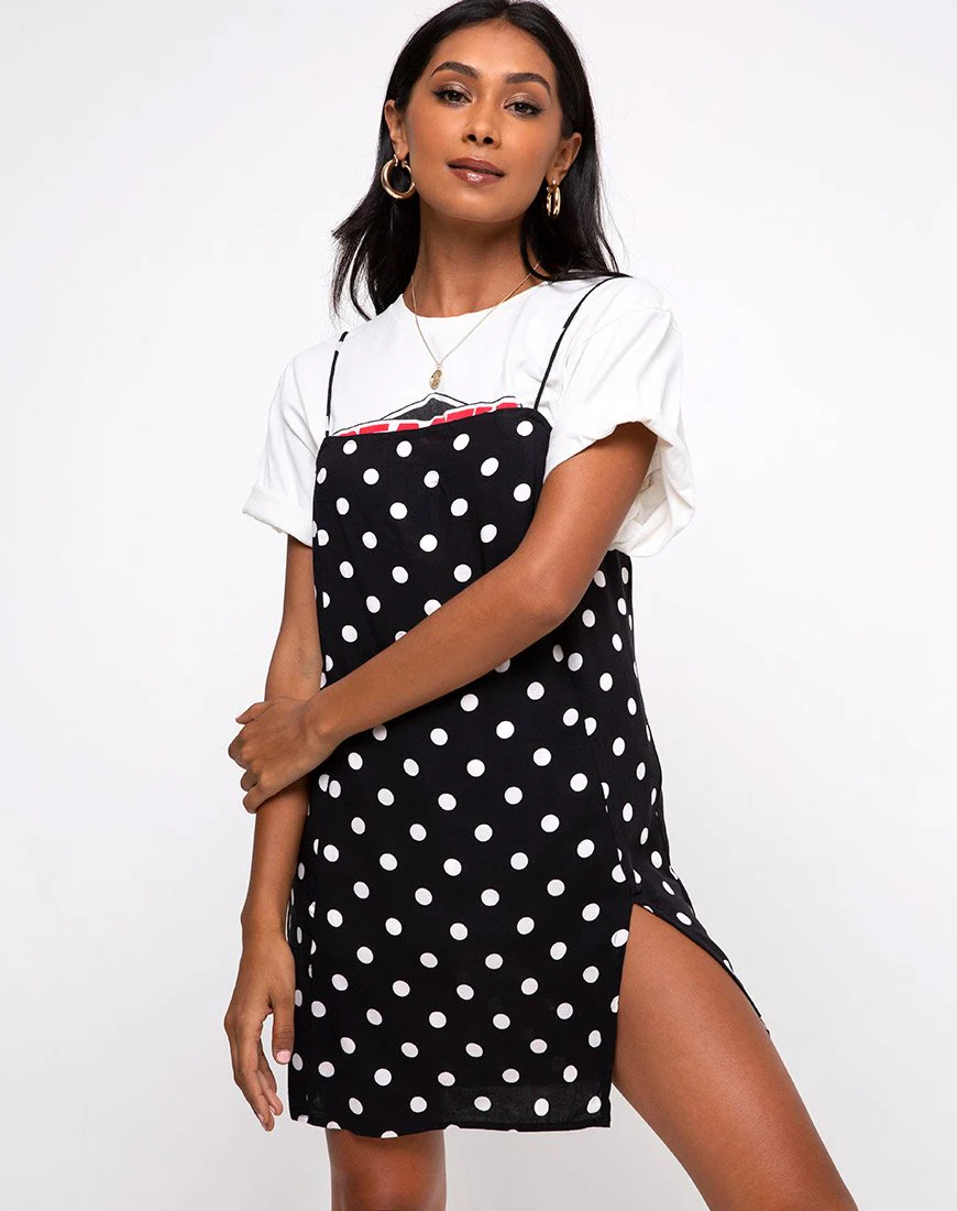 Datista Slip-Kleid in 80er Jahre Polka Schwarz