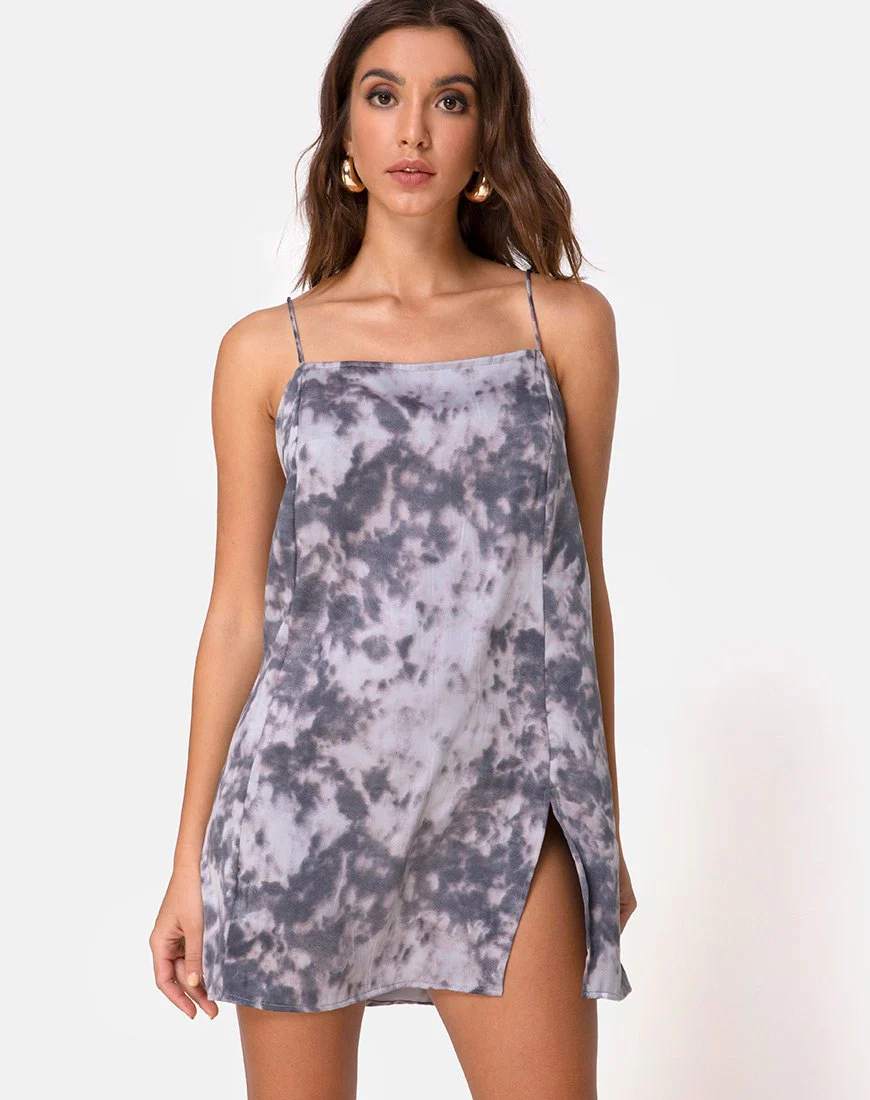 Datista Kleid in Bleached Tie Dye Grau