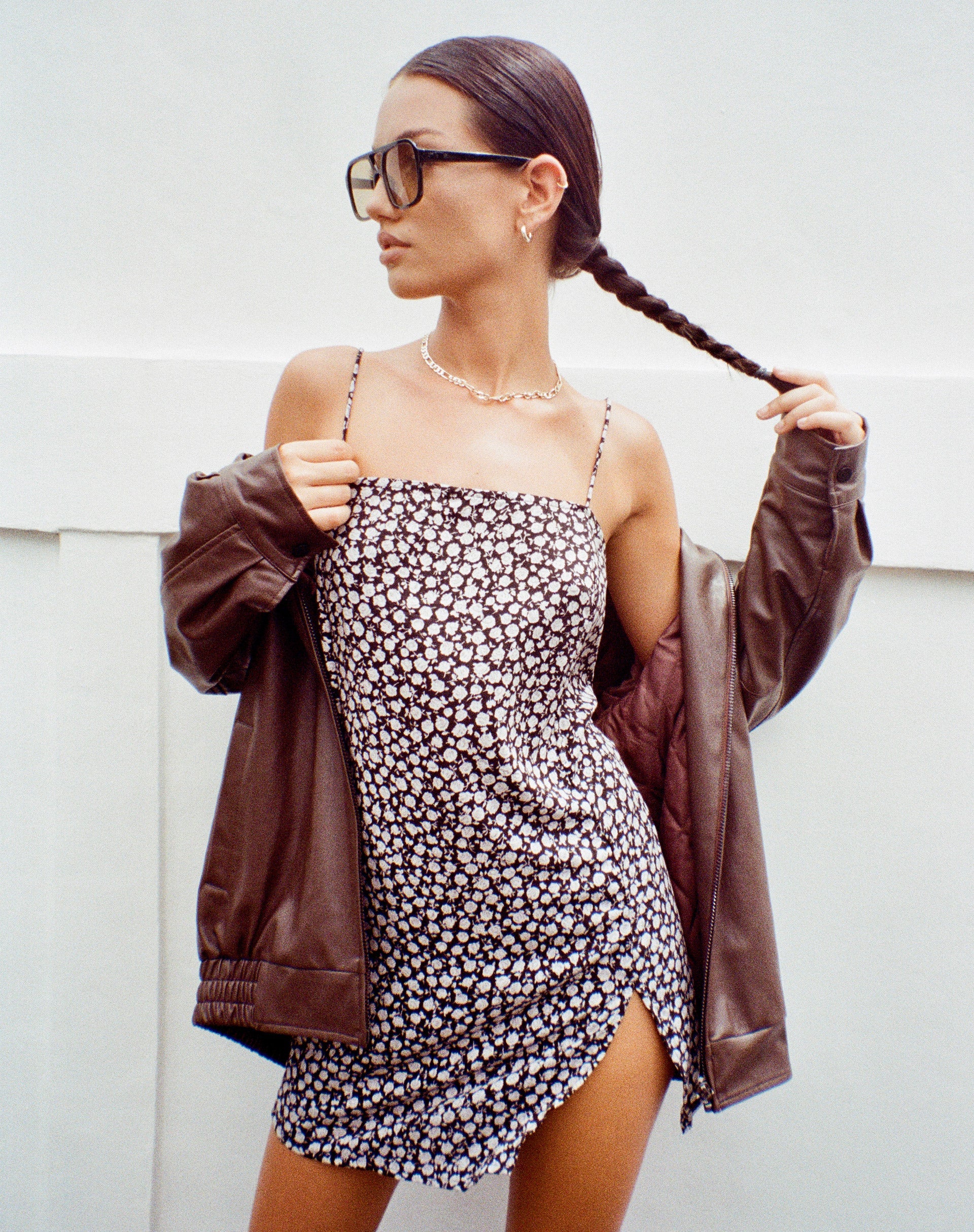 Datista Slip Dress in Ditsy Rose Schwarz