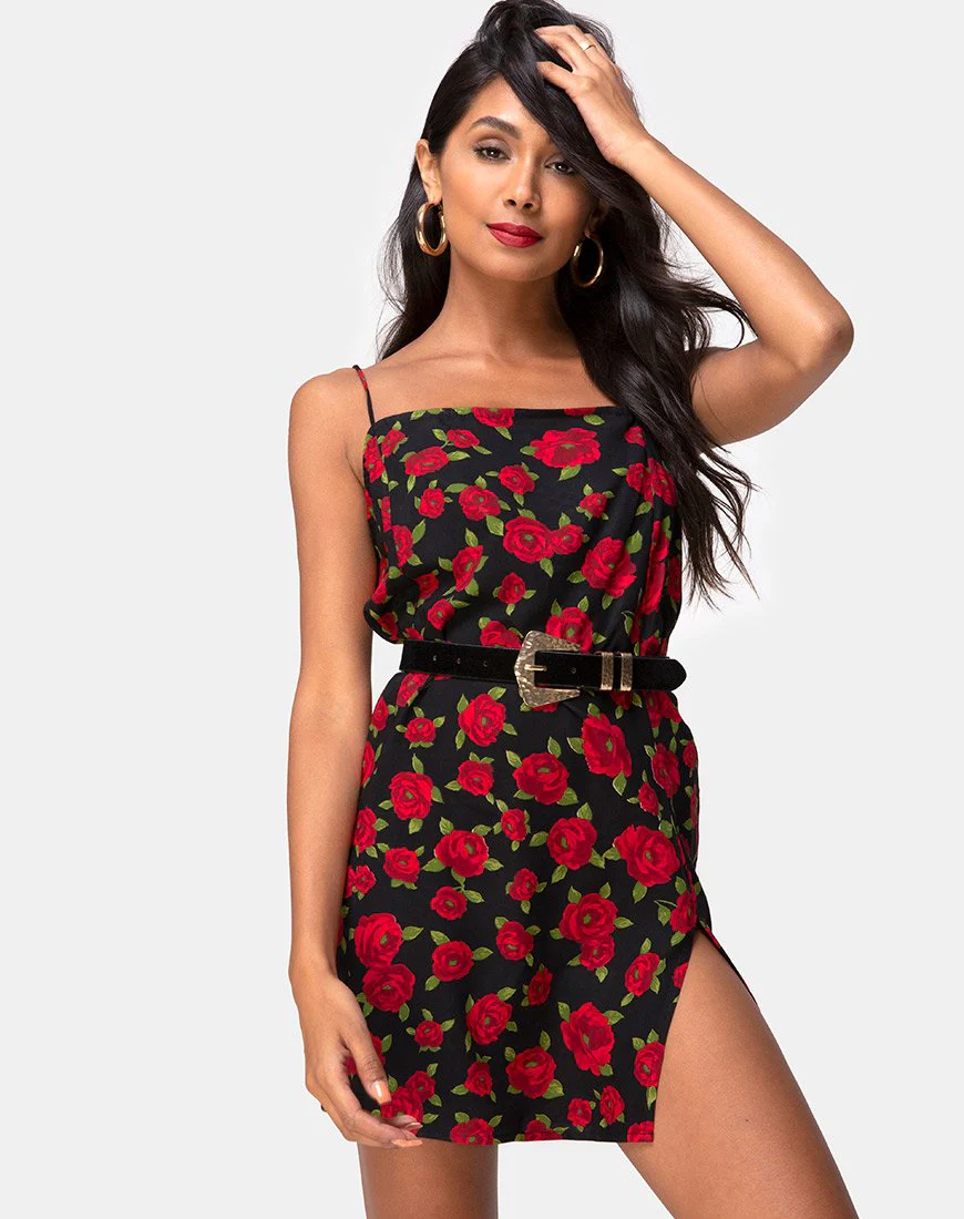 Datista Slip Dress in Roaming Rose Schwarz