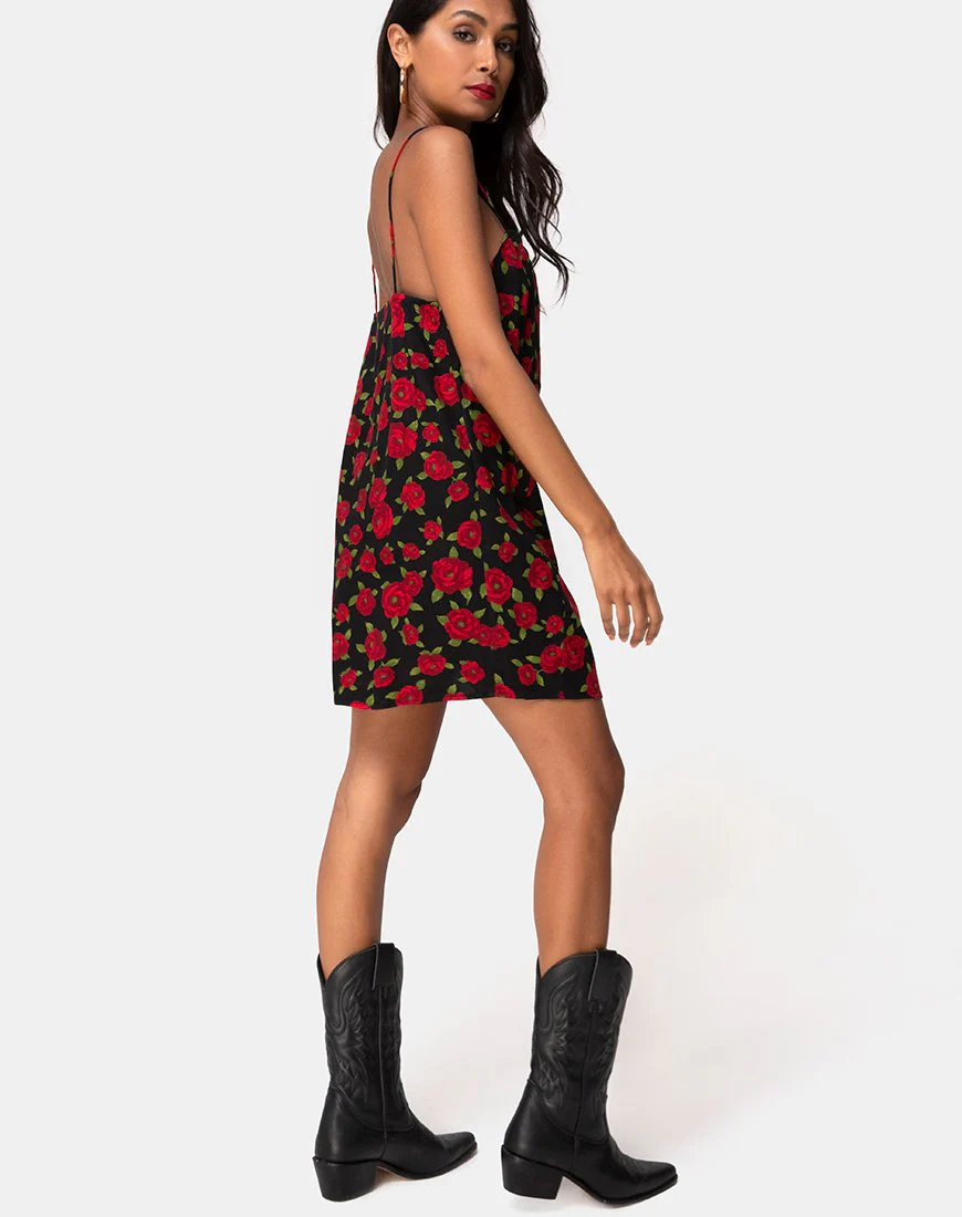 Datista Slip Dress in Roaming Rose Schwarz - Image 4