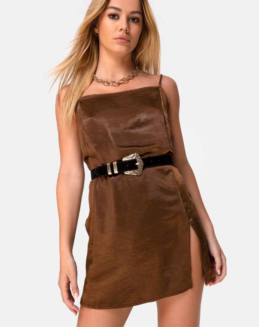 Datista Slip Dress in Satin Braun