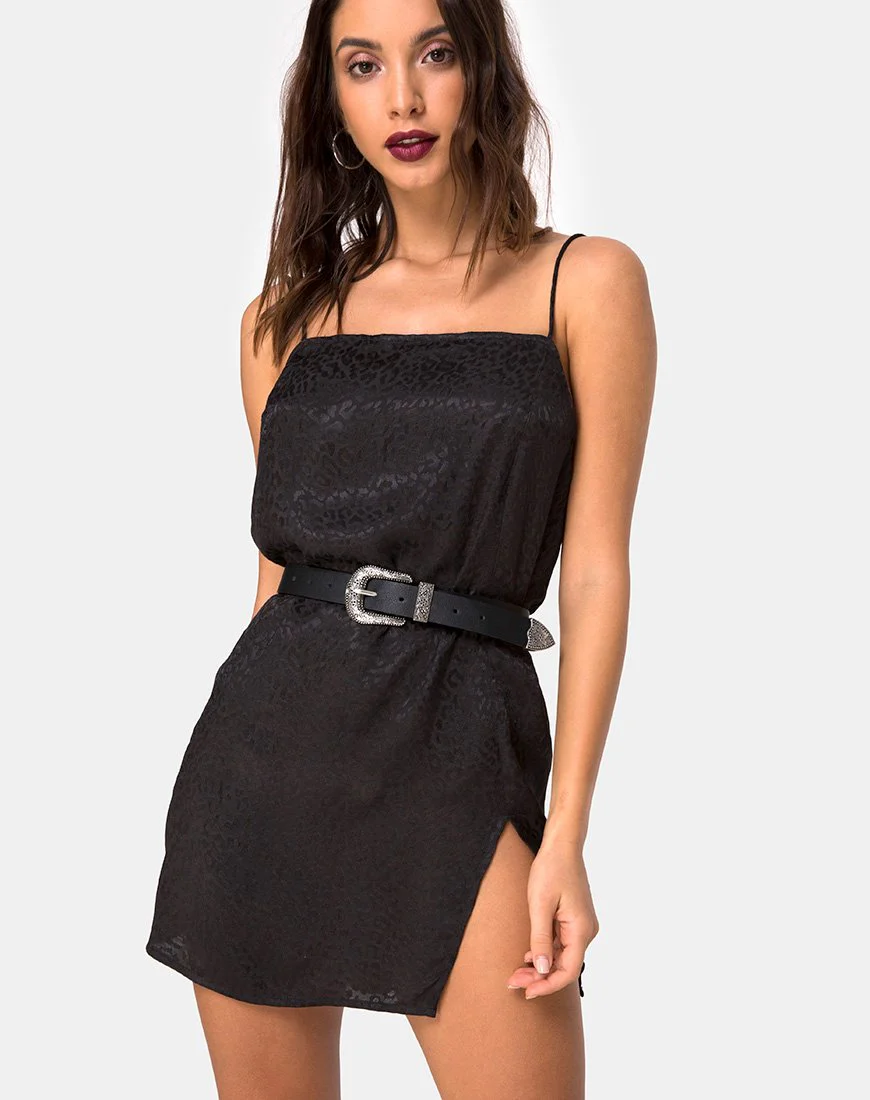 Datista Slip-Kleid aus Satin Cheetah Schwarz - Image 2