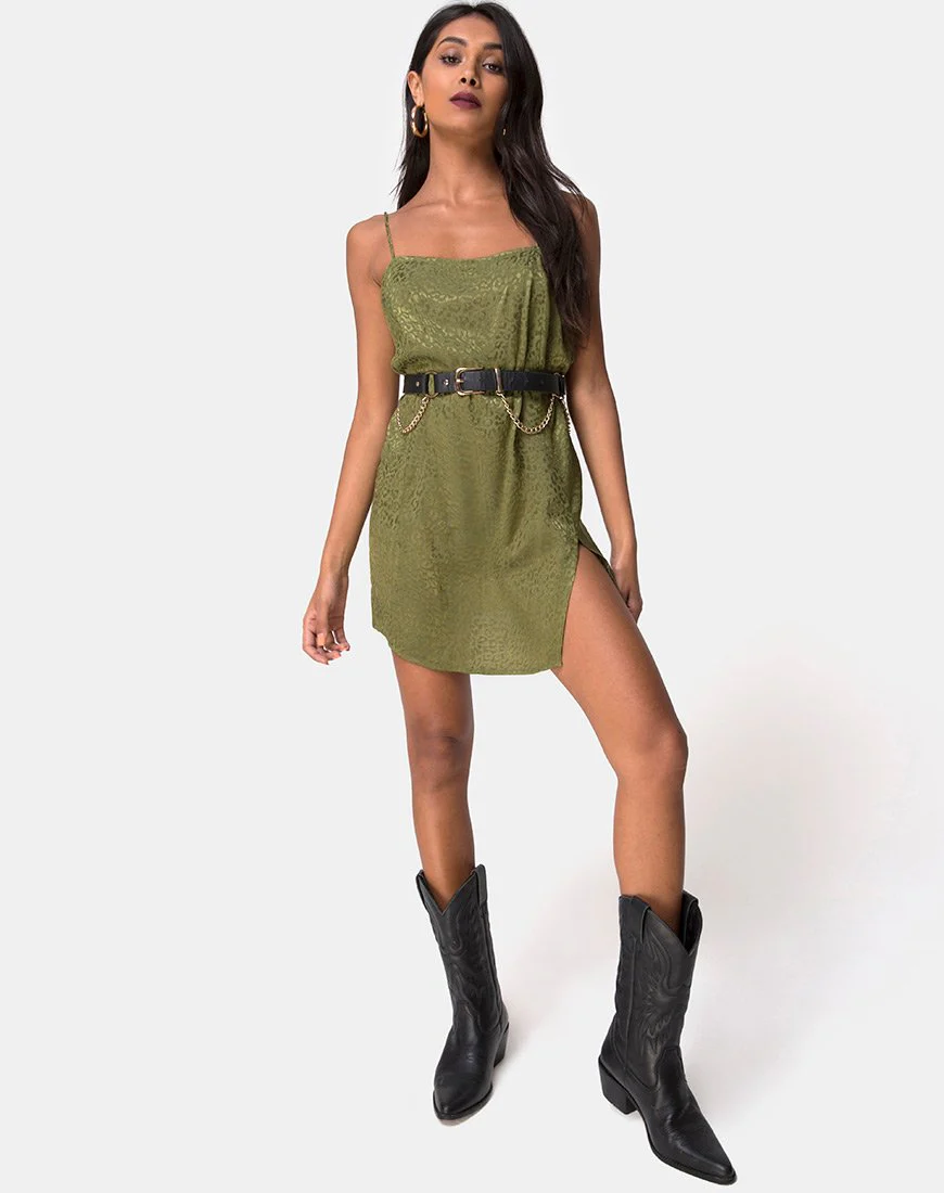 Datista Slip-Kleid aus Satin Cheetah Khaki - Image 3
