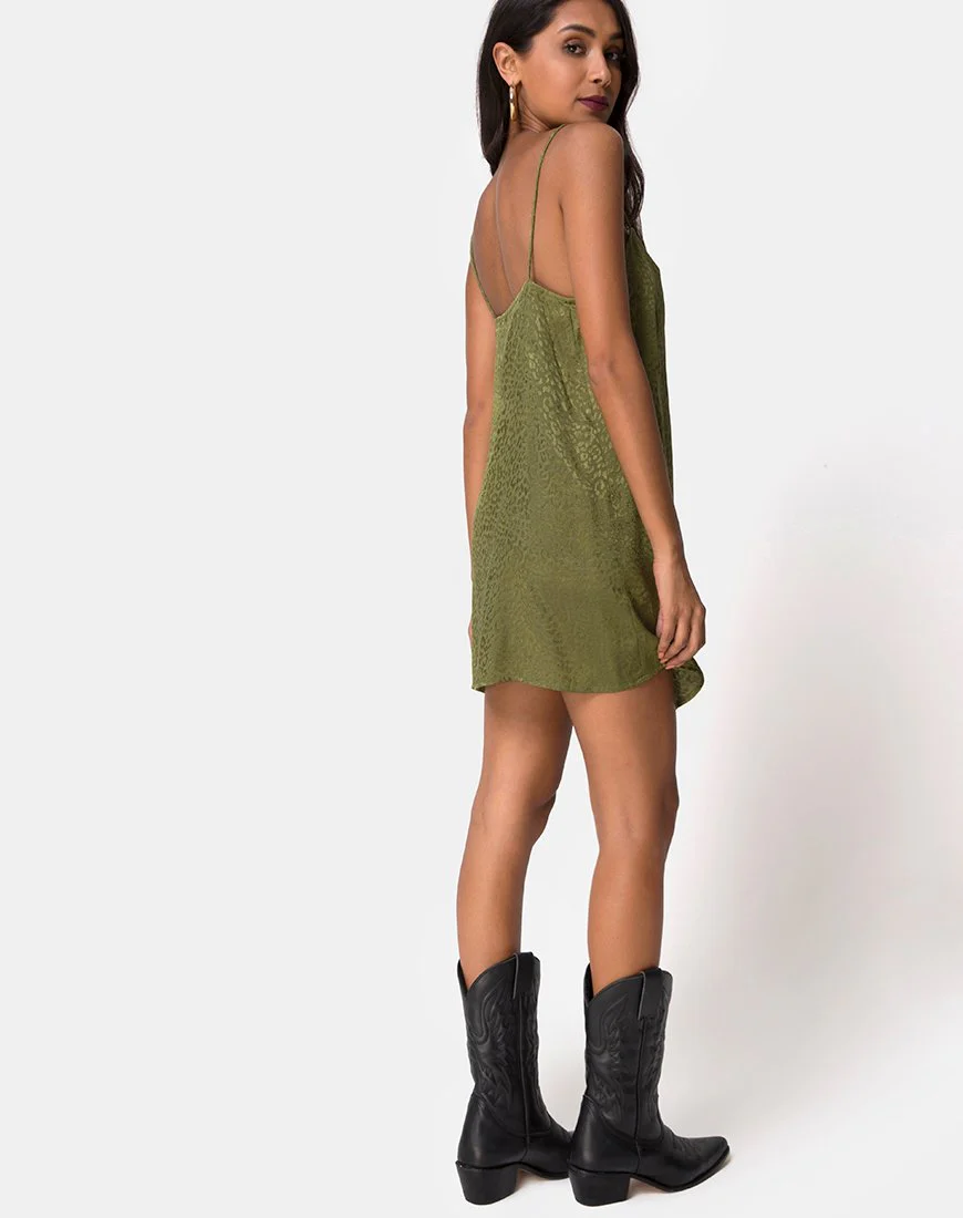 Datista Slip-Kleid aus Satin Cheetah Khaki - Image 4