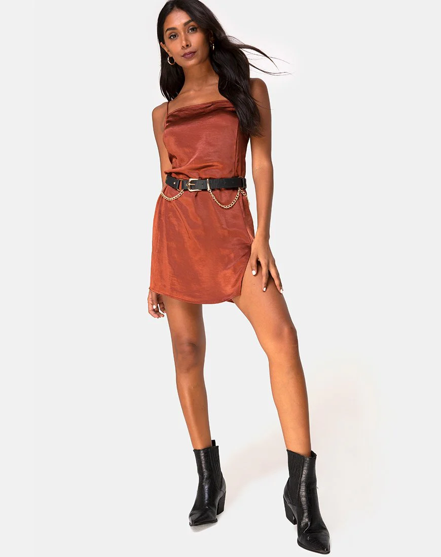 Datista Kleid aus Satin Dunkel Rost - Image 3