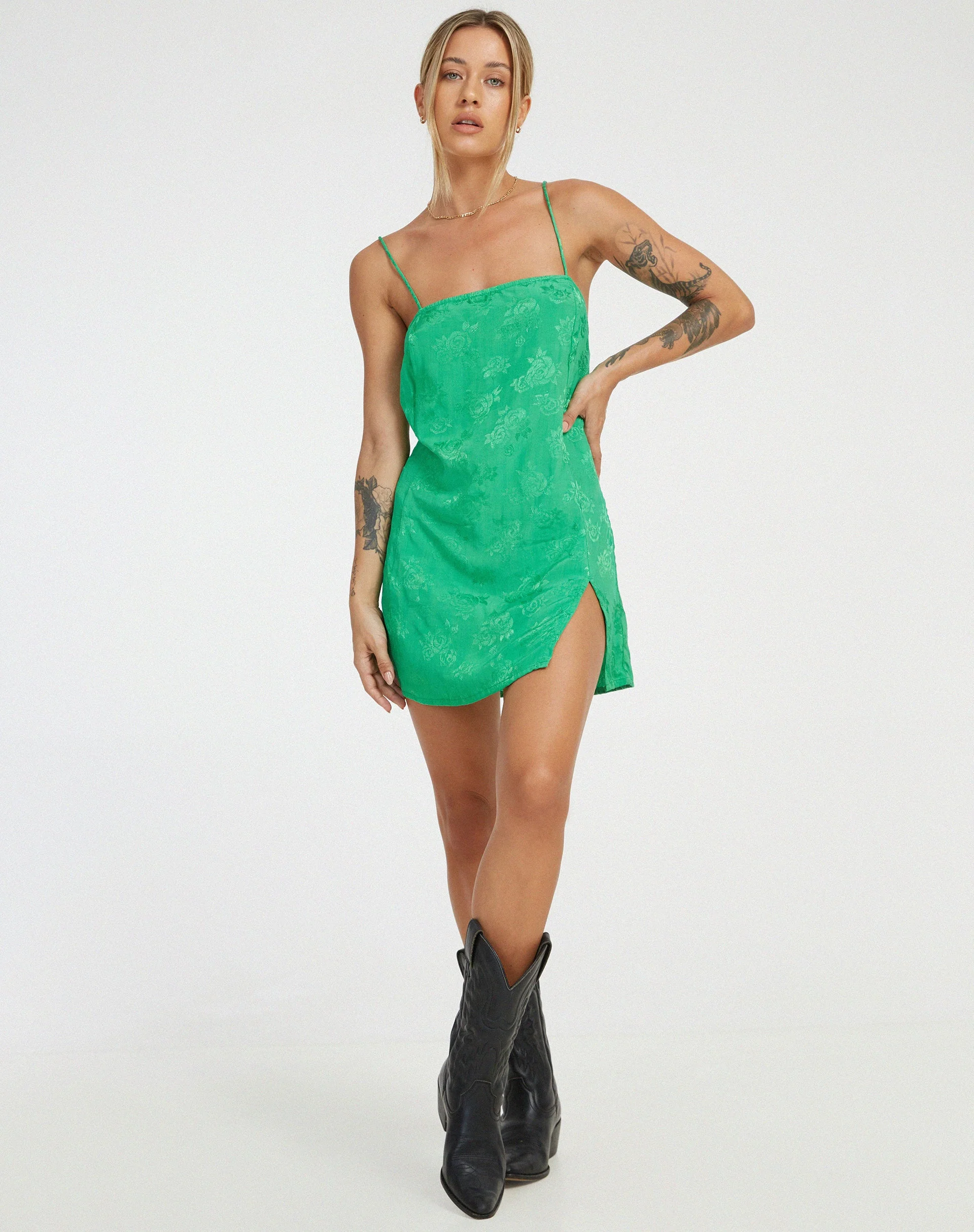 Datista Minikleid aus Satin Rose Jade Grün - Image 3