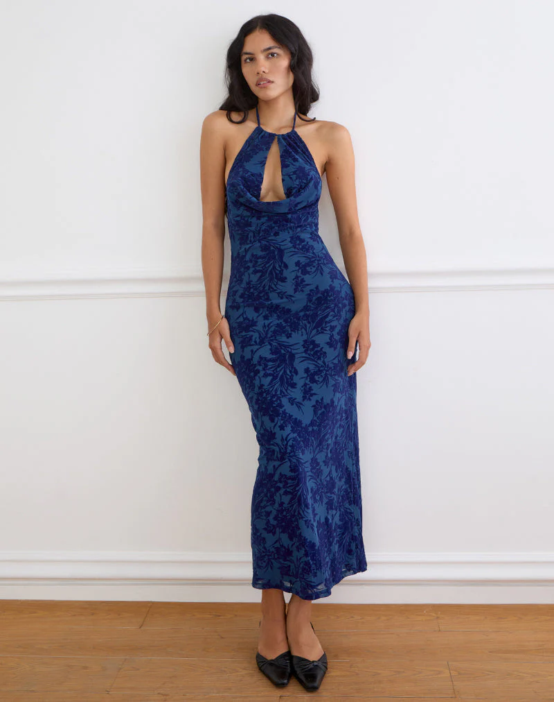 Dawn Maxi Dress in Midnight Leaf Flock Navy - Image 4