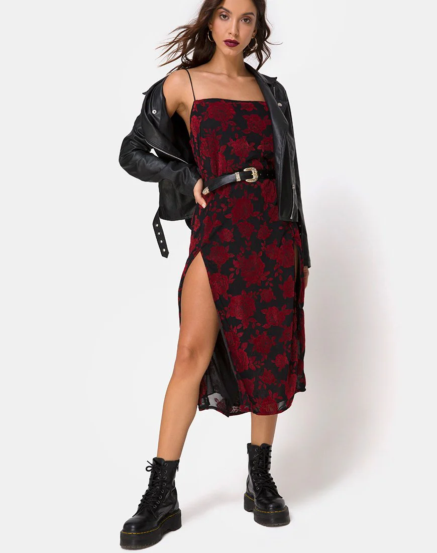 Daxita Kleid in Romantisch Rot Rosenflock - Image 5