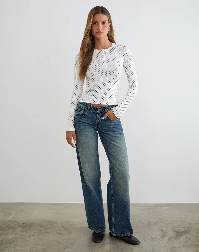 Delano Top in Weiß mit schwarzem Mikro-Polka-Print - Image 6