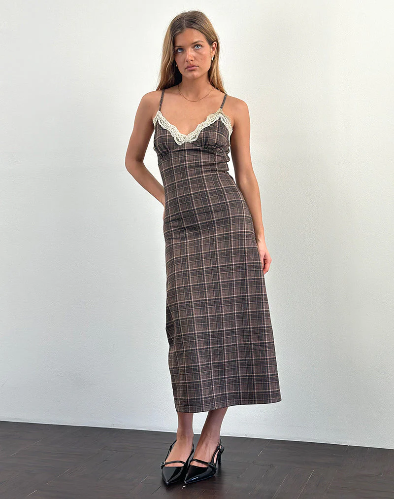 Delfina Midikleid aus Spitze mit braunem Karo - Image 2
