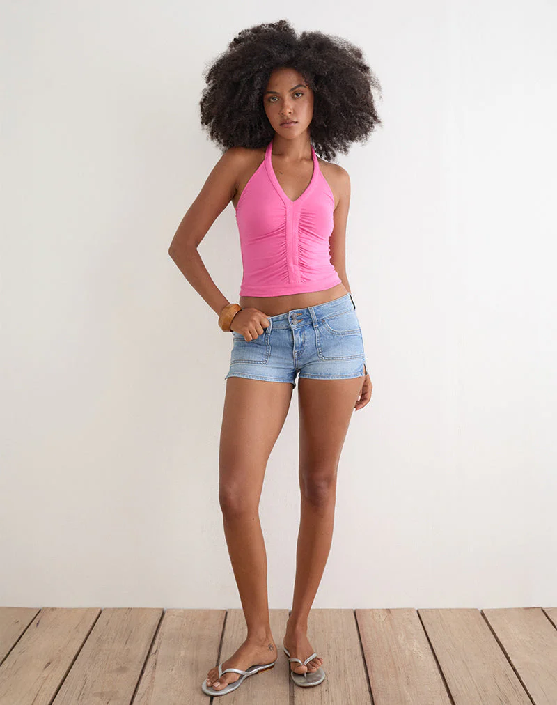 Delyn Ruched Plunge Top in Deep Pink - Image 4