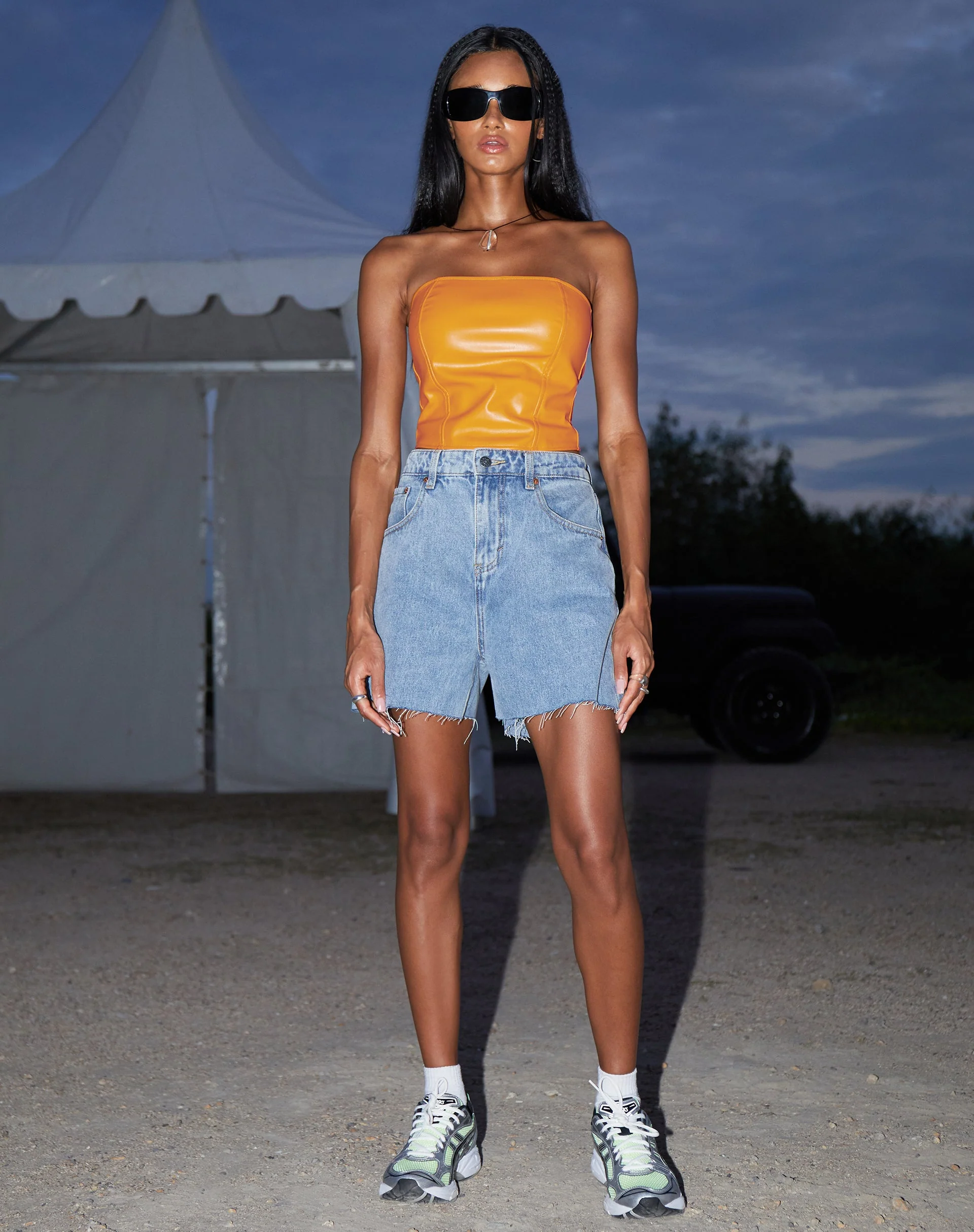 Dena Korsett Top in PU Neon Orange - Image 2