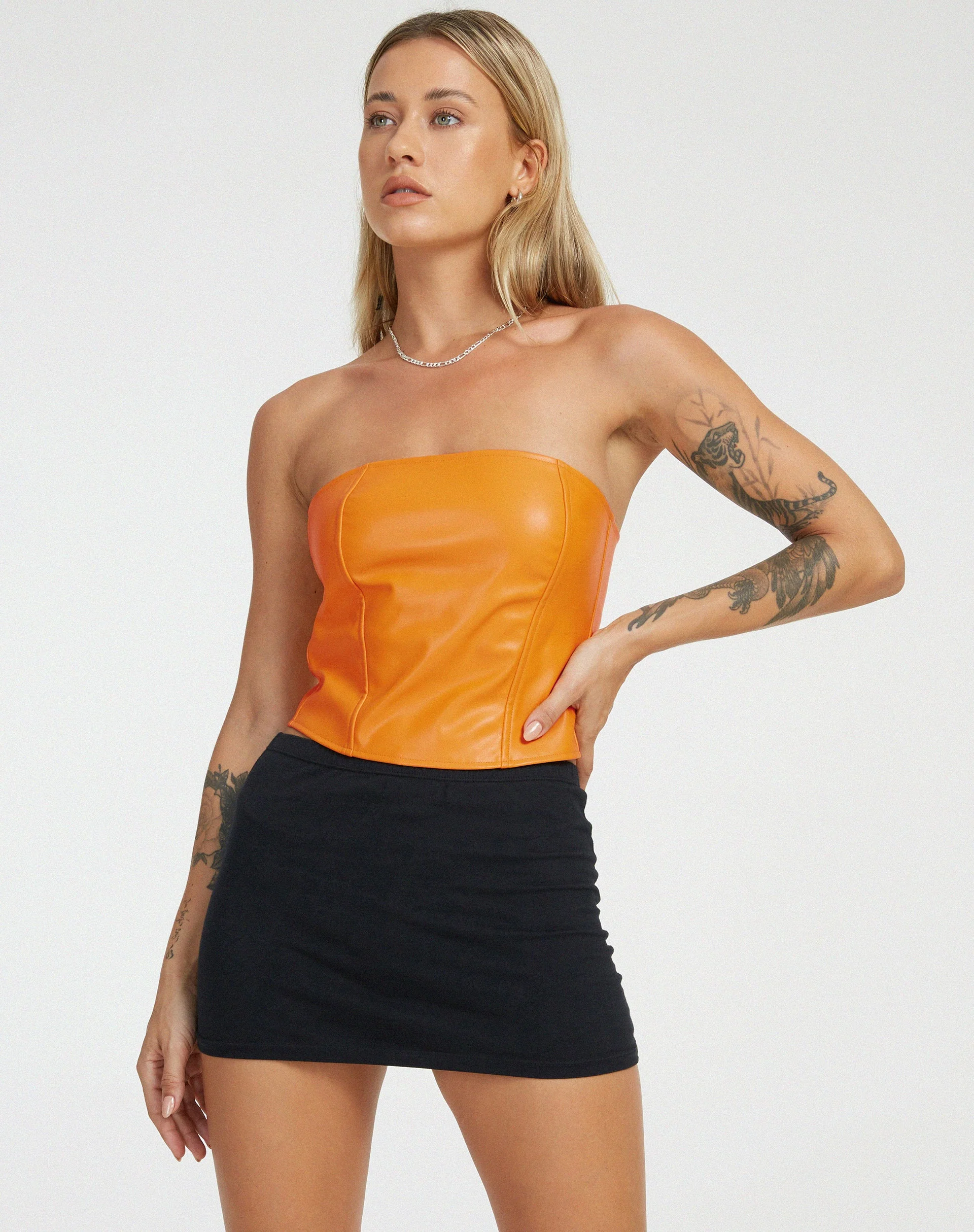Dena Korsett Top in PU Neon Orange - Image 3