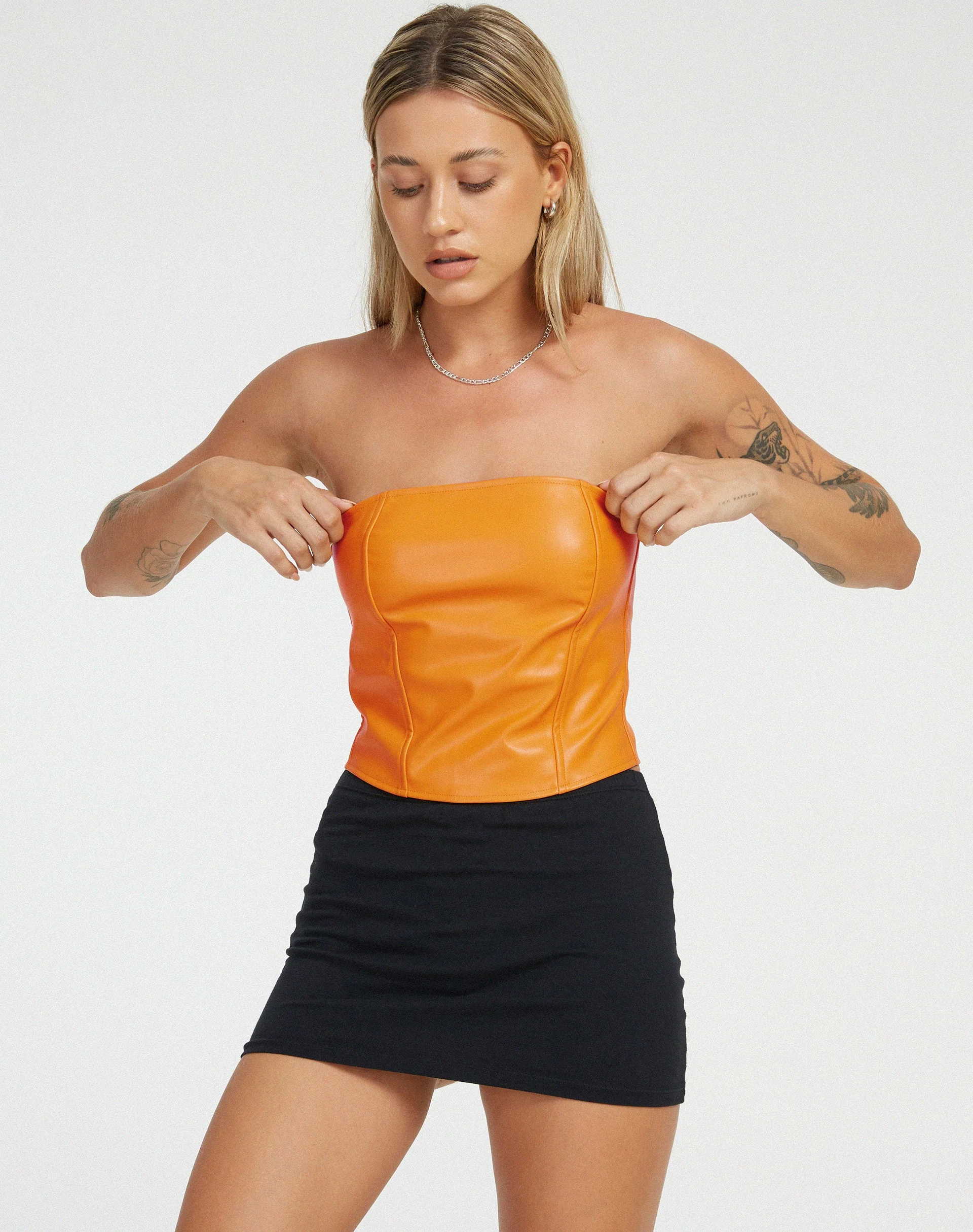 Dena Korsett Top in PU Neon Orange - Image 5
