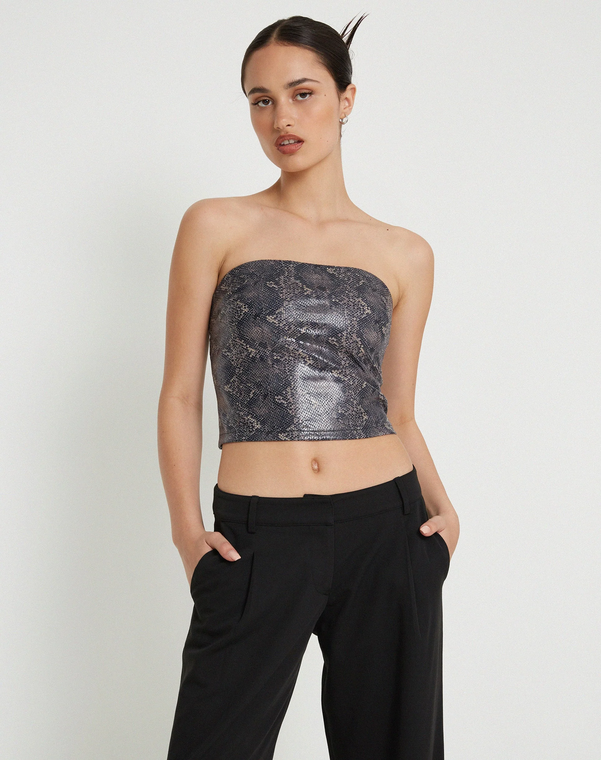 Dena Bandeau-Top in PU Schlangenhaut Tan - Image 3